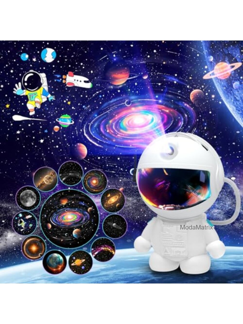 Astronaut Galaxy Projector Night Light with 12 Film Discs USB Powered